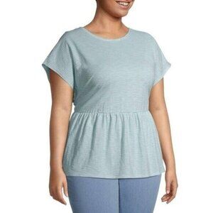 Terra & Sky Womens Peplum Tshirt Top Plus 1X (16W-18W) Blue Striped pullover cap